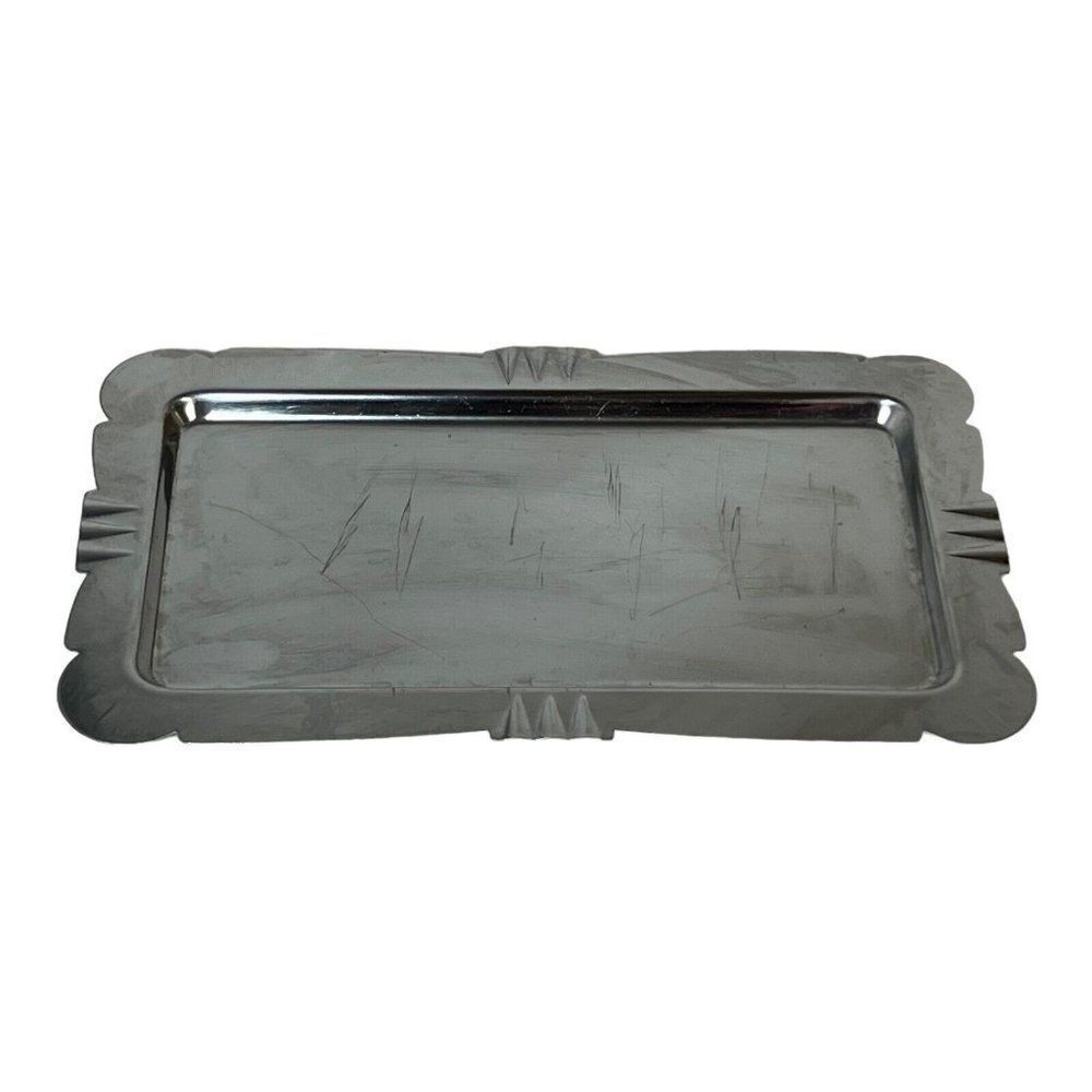 Vintage Large 10" Aluminum Silver Color Table  Ashtray Rectangle MCM Barware